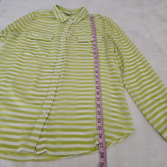 Old Navy Neon Green White Striped Secretary Blouse Top Size L - Picture 7 of 8